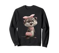 Baby Otter Kawaii Charakter Rosa Leopard Brille Portrait Sweatshirt