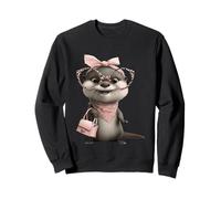 Baby Otter Kawaii Charakter Rosa Leopard Brille Portrait Sweatshirt