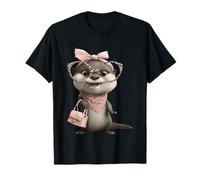 Baby Otter Kawaii Charakter Rosa Leopard Brille Portrait T-Shirt
