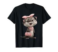 Baby Otter Kawaii Charakter Rosa Leopard Brille Portrait T-Shirt