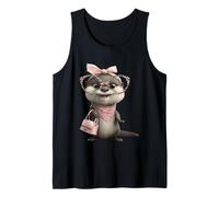 Baby Otter Kawaii Charakter Rosa Leopard Brille Portrait Tank Top