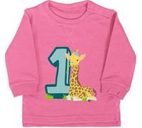 Baby Pullover Jungen Mädchen - 1. Geburtstag - Giraffe Eins - 12/18 Monate - Pink - geburtstagsshirt 1 einjährige erster pulli jahr 1geburtstag babykleidung klamotten für 1.geburtstag sweatshirt