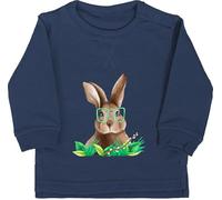 Baby Pullover Jungen Mädchen - Hase mit Brille I Osterhase Nerd I Oster Hase - 12/18 Monate - Navy Blau - hasenpulli osterhasen bunny pulli hasen easter sweater hasenmotiv ostern sweatshirt