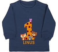 Baby Pullover Jungen Mädchen - Waldtiere 1 Jahr I 1. Geburtstag - 12/18 Monate - Navy Blau - personalisierter gifts for 1-year-old 1.geburtstag one langarm geburtstagsoutfit junge eins pullover.