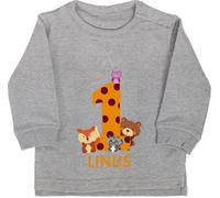 Baby Pullover Jungen Mädchen - Waldtiere 1 Jahr I 1. Geburtstag - 18/24 Monate - Grau meliert - personalisierter gifts for 1-year-old 1.geburtstag one langarm geburtstagsoutfit junge