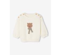 Baby Pullover mit Bär-Stickerei & Schal-Applikation wollweiß Gr. 74 von Vertbaudet