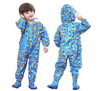 Baby Regenanzug mit Kapuze Regenjacken für Jungen Regenmäntel Kinder Wasserdicht Regen-Overall Einteiliger Regenponcho Cartoon Outdoorjacke, Blau 1-3 Jahre