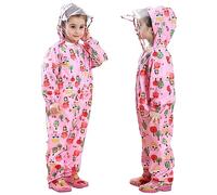 Baby Regenanzug mit Kapuze Regenmäntel für Mädchen Regenjacken Kinder Wasserdicht Regen-Overall Einteiliger Regenponcho Cartoon Outdoorjacke, Rosa 1-3 Jahre