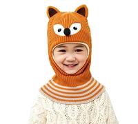 Baby Schlupfmütze Jungen Mädchen Niedlich 3D Cartoon Fuchs Wintermütze Strickmütze Warme gefüttert Nackenwärmer Halsbänder Mütze Kinder Schalmütze für Herbst und Winter 1-4 Jahre