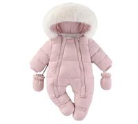 Baby Schneeanzug für Jungen, Winter Fleece Strampler Mit Abnehmbarem Kunstfellkragen Neugeborenen Overall mit Kapuze Warmer Kleinkind Mantel Rosa 10-12 Monate