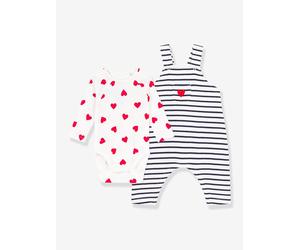Baby-Set aus Body & Latzhose PETIT BATEAU wollweiß Gr. 62