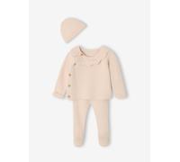 Baby-Set aus Musterstrick: Strickjacke, Hose & Mütze rosa Gr. 71 von vertbaudet