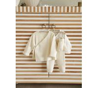 Baby-Set aus Strick: Strickjacke, Hose, Socken & Body wollweiß Gr. 71 von vertbaudet