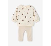 Baby Set aus Sweatshirt mit Bärenmotiven & Hose mit Streifen wollweiß Gr. 56 von Vertbaudet