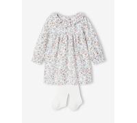 Baby-Set: Kleid mit Rüschenkragen & Strumpfhosen wollweiß Gr. 80 von Vertbaudet