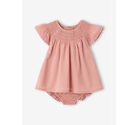 Baby-Set: Kleid mit Schmetterlingsärmeln & Shorts, gesmockt blush Gr. 68 von Vertbaudet