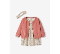 Mädchen Baby-Set: Kleid, Strickjacke & Haarband, personalisierbar altrosa Gr. 86 von vertbaudet