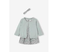 Baby-Set: Kleid, Strickjacke & Haarband, personalisierbar graublau Gr. 80 von vertbaudet
