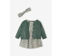 Baby-Set: Kleid, Strickjacke & Haarband, personalisierbar grün Gr. 92/98 von Vertbaudet