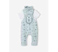 Baby-Set: Latzhose, Body & Halstuch, Dschungelmotive blau Gr. 62 von vertbaudet