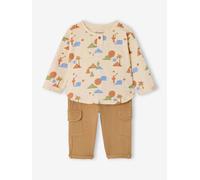 Baby-Set: Shirt & Cargohose, Bio-Baumwolle beige Gr. 68 von vertbaudet
