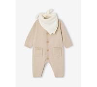 Baby-Set: Strick-Overall & Musselin-Bandana beige Gr. 80 von vertbaudet