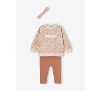 Baby-Set: Sweatshirt, Leggings & Haarband für Mädchen, personalisierbar beige/leo/ziegel Gr. 86 von Vertbaudet