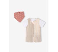 Baby-Set: T-Shirt, Halstuch & Kurzoverall wollweiß Gr. 104 von vertbaudet