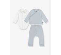 Baby-Set: Wickeljacke, Hose aus Samt & Body mit Bärenstickerei PETIT BATEAU weiß Gr. 62