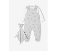Baby-Set zur Geburt aus Overall, Body & Schmusetuch Bio-Baumwolle aqua Gr. 56 von Vertbaudet