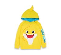 Baby Shark Kinder Kapuzen-Sweatshirt | Jungen und Mädchen bleiben cool Gelber singender Kapuzenpullover mit Meerestier-Familiengrafik | Blau gefütterte Kapuze komplett mit 3D-Finne Cartoon für Kinder