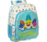 BABY SHARK SURFING Animierter Schulrucksack, Kinderrucksack, Kinderrucksack, anpassbar an den Kinderwagen, ideal für Schulkinder, bequem und vielseitig, 26 x 11 x 34 cm, Blau und Weiß, blau/weiß,