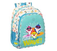 BABY SHARK SURFING Schulrucksack für Kinder mit Musik, ideal für Kinder unterschiedlichen Alters, bequem und vielseitig, Qualität und Widerstandsfähigkeit, 27 x 10 x 33 cm, Blau und Weiß, blau/weiß,