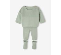 Baby Strick-Set: Pullover, Hose & Schühchen, Geschenkbox salbeigrün Gr. 68 von vertbaudet