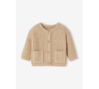 Baby Strickjacke mit aufgesetzten Taschen, Grobstrick beige Gr. 62 von Vertbaudet