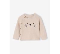 Baby Strickjacke mit Katzengesicht & seitlicher Knopfleiste beige Gr. 62 von Vertbaudet