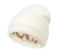 Baby-Strickmütze mit Satin-Innenfutter, Acryl, Wintermützen für Säuglinge, Kleinkinder, Seidenfutter, weich, lässig, warm, für Mädchen und Jungen, Weiss/opulenter Garten, 2-8 Jahre