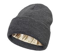 Baby-Strickmütze mit Satin-Innenfutter, Acryl, Wintermützen für Säuglinge, Kleinkinder, Seidenfutter, weich, lässig, warm, für Mädchen und Jungen, GRAU, 2-8 Jahre