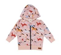 Baby Sweatjacke GOTS zertifiziert - Bio-Baumwolle, Rosa mit Pferde-Motiv, Kapuze & Reißverschluss | Walkiddy 50/56
