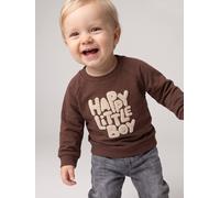 Baby Sweatshirt mit Bouclé-Schriftzug Happy Little Boy braun Gr. 80 von Vertbaudet