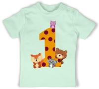 Baby T-Shirt Mädchen Jungen - 1. Geburtstag - Eins Waldtiere - 12/18 Monate - Mintgrün - geburtstagsoutfit Junge 1 Jahr geburtstagsshirt one einjährige 1st Tshirt Clothes for Boy Year