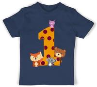 Baby T-Shirt Mädchen Jungen - 1. Geburtstag - Eins Waldtiere - 12/18 Monate - Navy Blau - geburtstagsoutfit Junge 1 Jahr geburtstagsshirt one einjährige 1st Tshirt Clothes for Boy Year