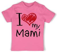 Baby T-Shirt Mädchen Jungen - Mama - I Love My Mami - 12/18 Monate - Pink - Outfit zum ersten Muttertag muddi Beste Tshirt sprüche erste muttertagsgeschenk Mamas Mum Babykleidung Shirt