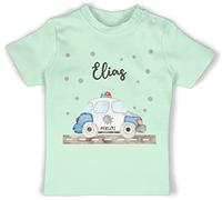 Baby T-Shirt Mädchen Jungen - Polizei Blaulicht Bundespolizei Polizeiauto Polizist - 18/24 Monate - Mintgrün - Polizisten Name Tshirt für Auto Shirt Fuer Kinder Kinder-Shirt personalisierte