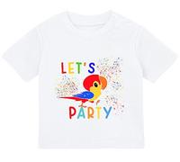 Baby Tshirt in Weiß 0-36 Monate mit Druck T-Shirt mit Spruch Lets Party, Bunter Papagei im Konfetti-Regen T-Shirt für Kleinkind 0, 1, 2, 3 Jahre