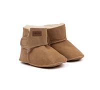 Baby warme Lederpuschen Booty™ Sheepskin braun Camel POM POM Größe: 16/17