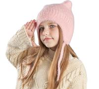 Baby Wintermütze mit Ohren 4-10Y Kinder Strickmütze Ohrenklappen Mütze mit Schnur Mädchen Jungen Warme Beanie Herbst Wintermütze Schädelkappe mit Ohrenschützer für Radfahren Ski Outdoor-Aktivitäten