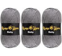 Baby Wolle | 3 × 100g | #3 DK Babygarn | 100% Antipilling Acryl | Weiche Babywolle zum Stricken & Häkeln - Uni Farbe (1002 Grau)