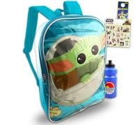 Baby Yoda Kinderrucksack - Star Wars Mandalorianer-Rucksack 38,1 cm mit Wasserflasche, Aufklebern, plus | Baby Yoda Schulrucksack für Jungen, Mädchen, Jungen