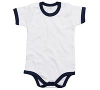 Babybugz Baby-Body mit kurzen Ärmeln, zweifarbig - Weiß / dunkelblau | 12-18 Monate